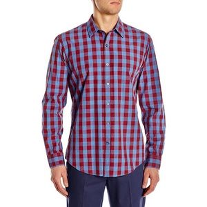 Men’s gingham plaid button down shirt